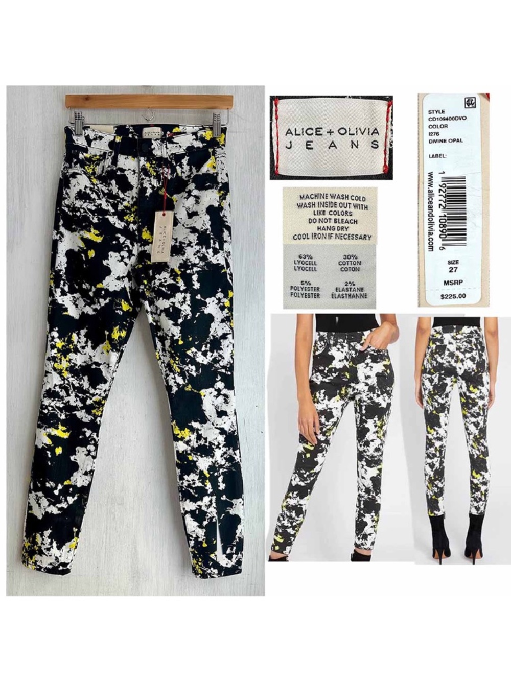 Alice + Olivia Jeans SZ 27 Good High Rise Fit Ankle Skinny Divine Opal NEW $225